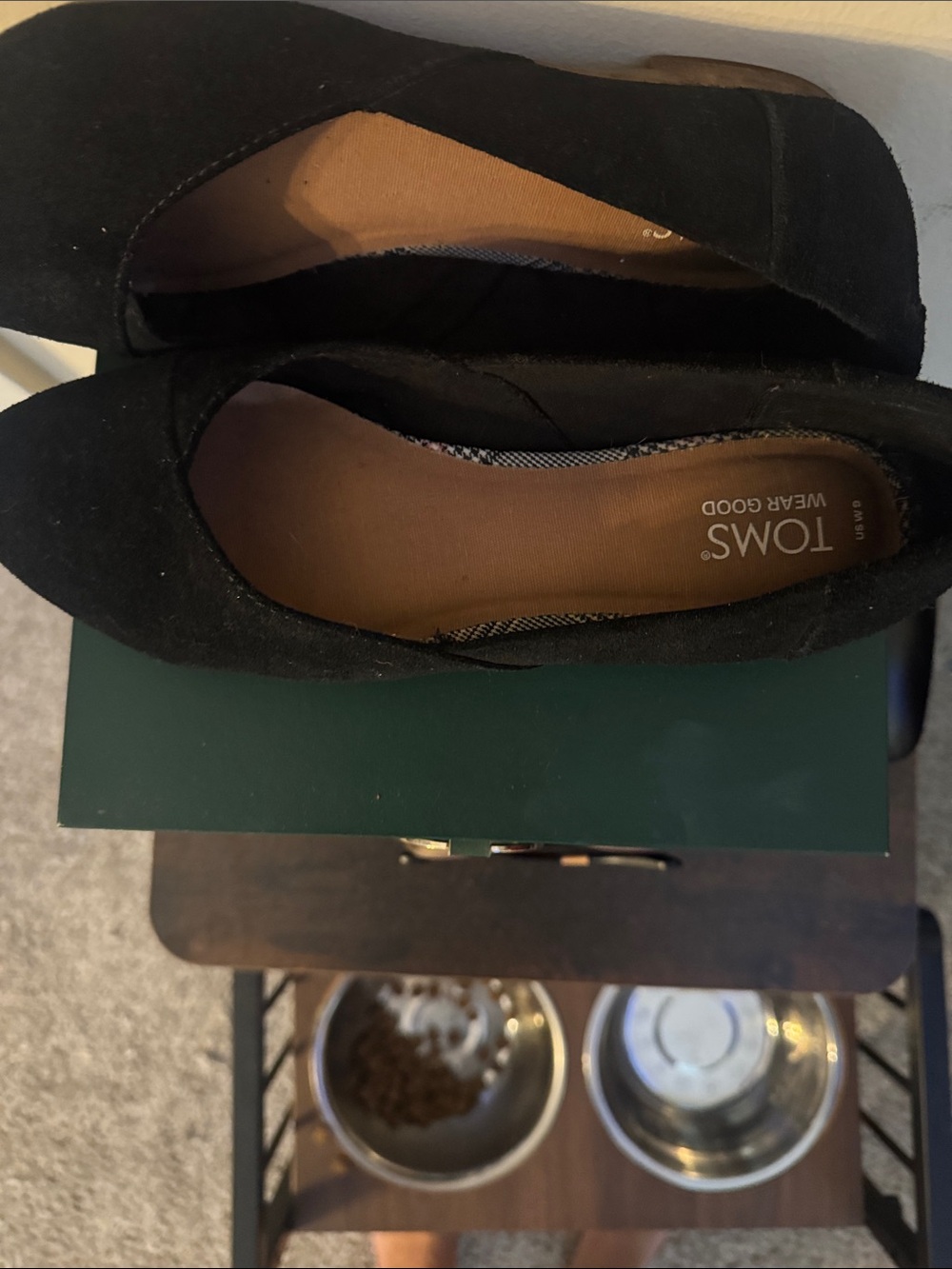 Toms Black Suede Pointed Slip-On Flats - Picture 2 of 5